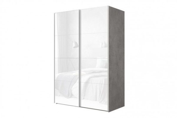 2-door wardrobe Comet 180x240 cm light concrete, white glass facades