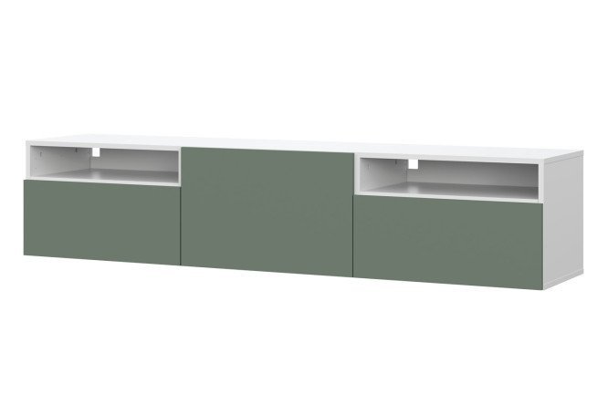 Cabinet Oscar Moon 180x40 with 3 drawers and 2 shelves, white / soft olive