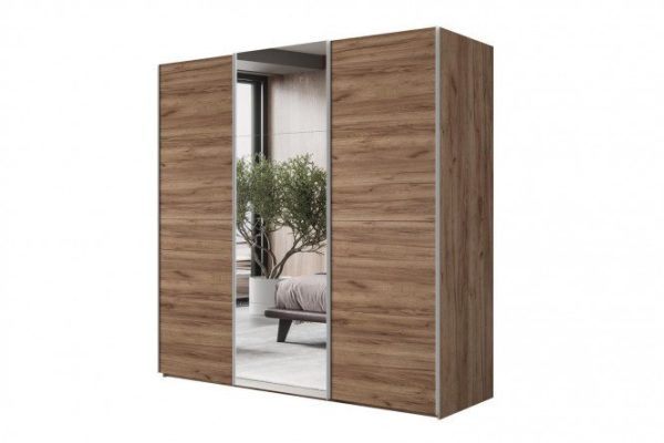 3-door wardrobe Comet 270x240 cm kraft tobacco oak, mirror fronts, kraft tobacco oak