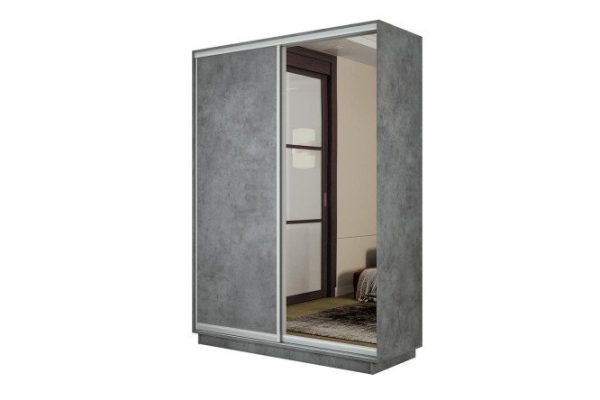 2-door wardrobe Slide-2 120x220x60 cm, concrete, silver, with one mirror