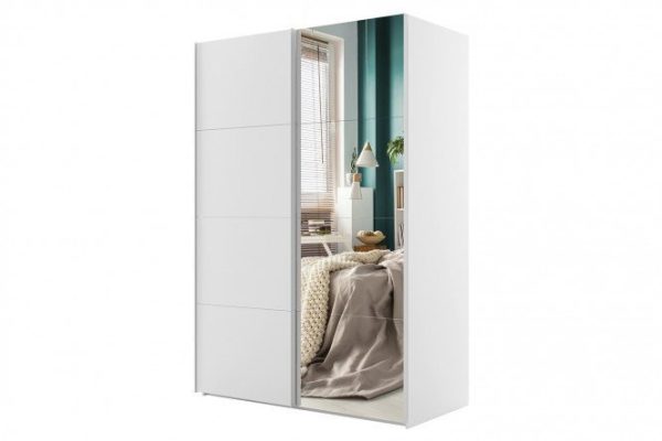 Sliding wardrobe 2-door Comet 180x240 cm white snow, white fronts, mirror