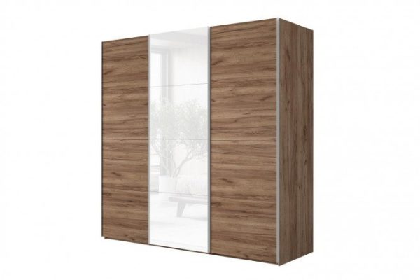 3-door wardrobe Comet 240x240 cm kraft tobacco oak, white glass fronts, kraft tobacco oak