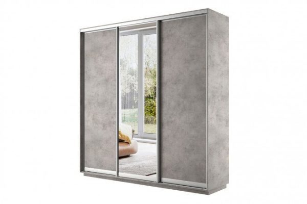 3-door wardrobe Slide 180x220x45 cm, light concrete, with one mirror