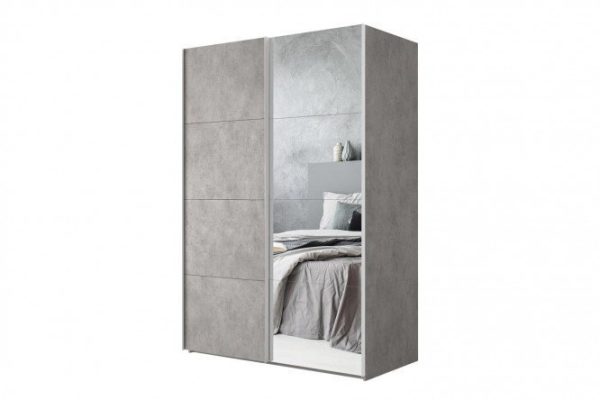 2-door wardrobe Comet 180x240 cm light concrete, mirror fronts, light concrete