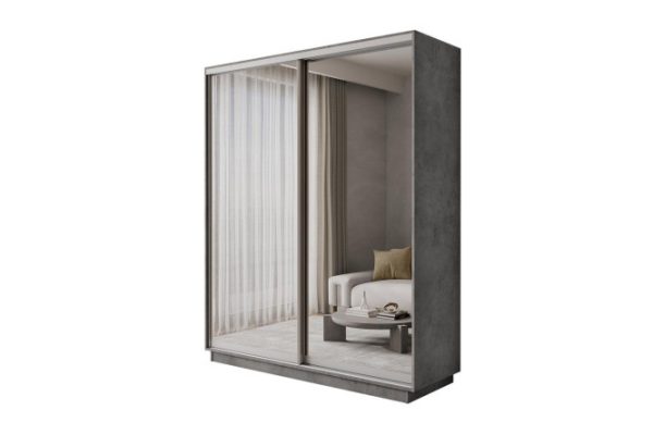 2-door wardrobe Slide-2 180x220x60 cm, concrete, silver, with two mirrors