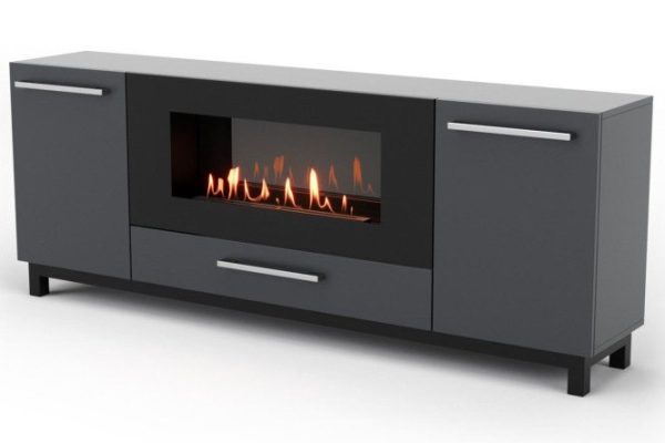 TV stand LUX FIRE Amur floor 1700 matte, graphite with bio fireplace 900