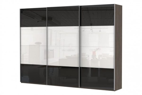 Sliding wardrobe 3-door Comet 300x240 cm wenge Mali, facades white and black glass