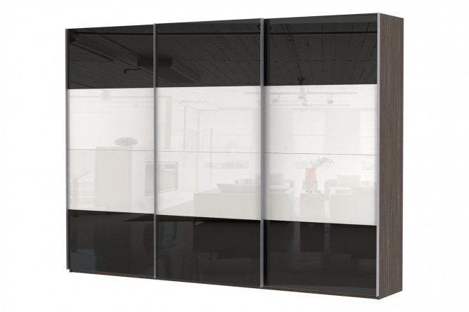 Sliding wardrobe 3-door Comet 300x240 cm wenge Mali, facades white and black glass