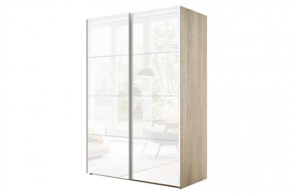 Sliding wardrobe 2-door Comet 180x240 cm Bardolino oak, white glass facades