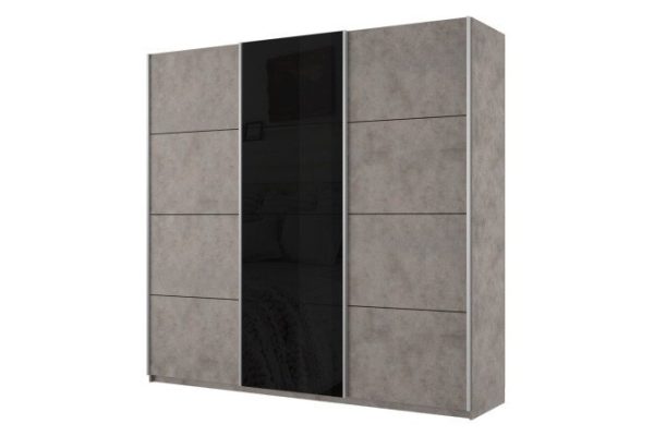 3-door wardrobe Cors 180x230 cm, light concrete, light concrete facade, black