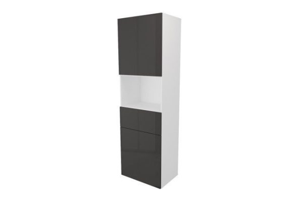 9hecqw1kt0yzwskb3hnpse9ane6ytpk0.jpg Wardrobe 2 doors, shelf and drawer Oscar Amika 60x192 with push to open, white / black graphite gloss