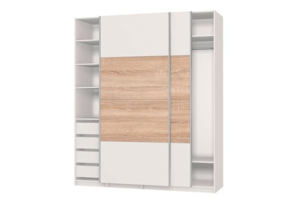 Sliding wardrobe Oscar 200x236x58 cm, white, with Sonoma oak inserts