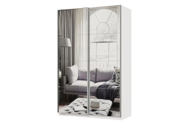 Sliding wardrobe 2-door Praktik 140x220x60 cm, white, silver profile, with two mirrors