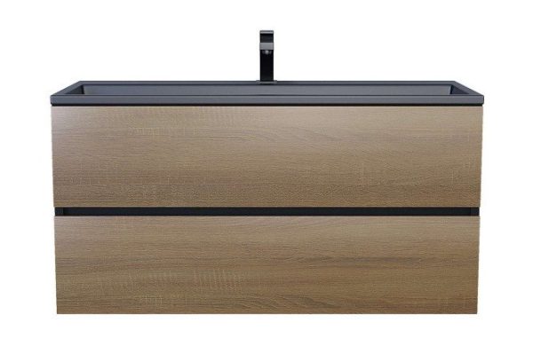 Hanging cabinet Barsa 293020540 for bathroom 100 cm, frame color black, Sonoma oak facade