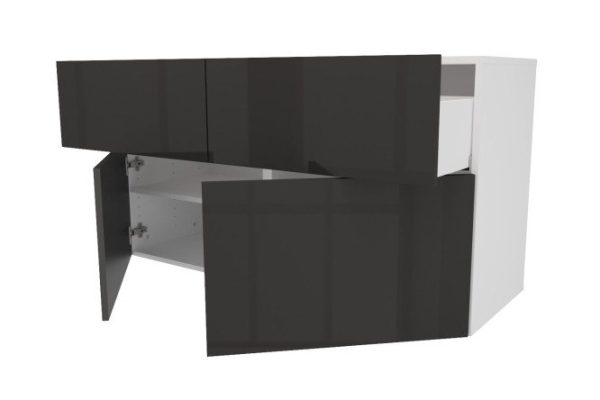 Cabinet 2 drawers 2 doors Oscar Amika with push to open, white / black graphite gloss