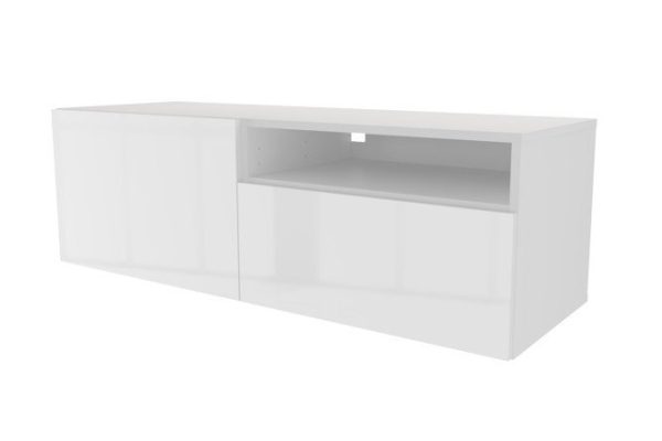Cabinet with 2 drawers and shelf Oscar Amika 120x38 with push to open, white / white gloss