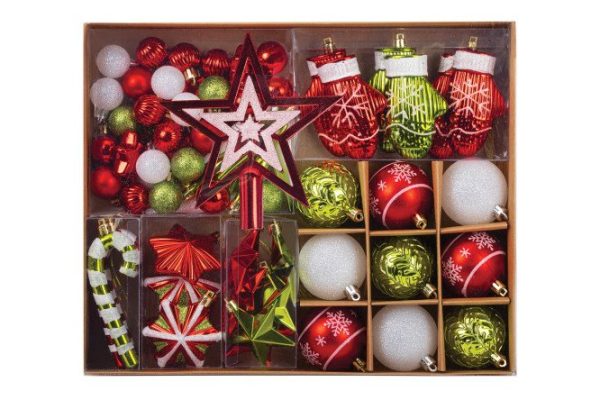 Set of Christmas balls Red lime 67 pcs.