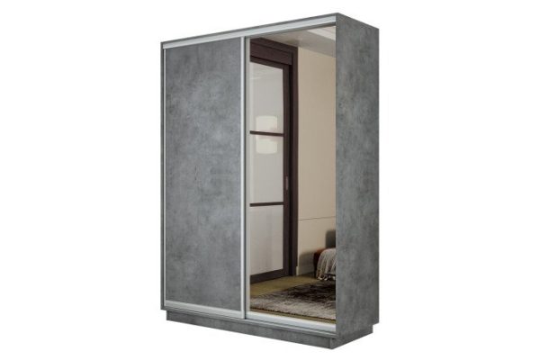 2-door wardrobe Slide-2 160x220x60 cm, concrete/silver, with one mirror