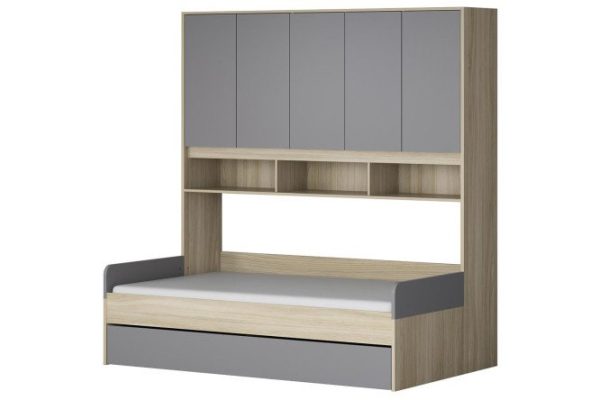 Bed with mezzanine Delta next 120x200 cm color shimo ash light, graphite