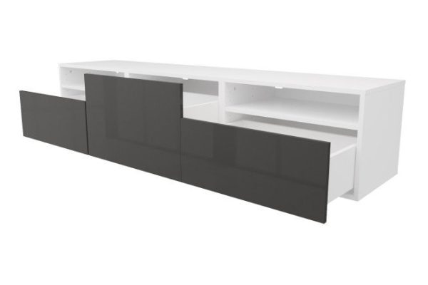 9xoizp4mk1uy9afr7q8kc7fmheok2tk7.jpg Cabinet with 3 drawers and 2 shelves Oscar Amika 180x38 with push to open, white / black graphite gloss