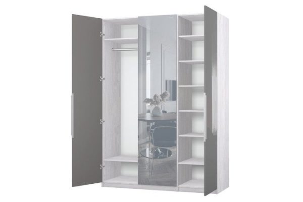 3-door wardrobe Oscar Amika 150x236x59.6 cm, light Anchor ash, gray dusty gloss, with one mirror