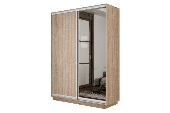 2-door wardrobe Slide-2 160x240x45 cm, Sonoma/silver, with one mirror