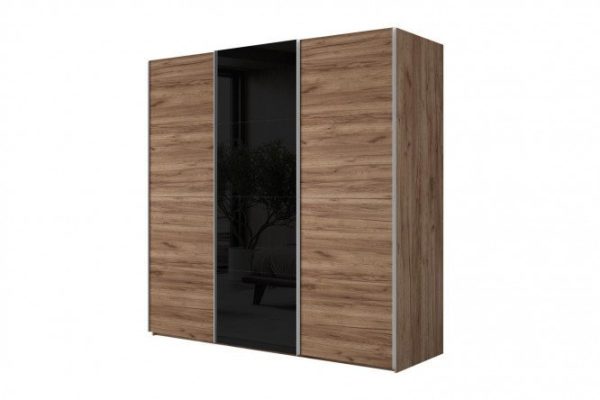 3-door wardrobe Comet 270x220 cm kraft tobacco oak, black glass fronts, kraft tobacco oak