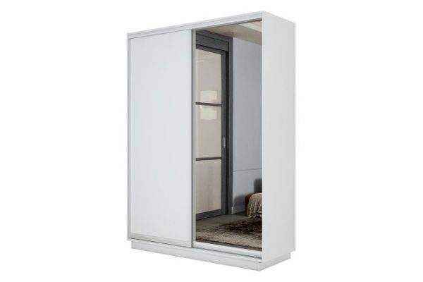 2-door wardrobe Slide-2 160x220x45 cm, white snow/silver, with one mirror