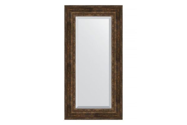 Wall mirror with bevel in a baguette frame EVOFORM aged wood with ornament 67x152 cm