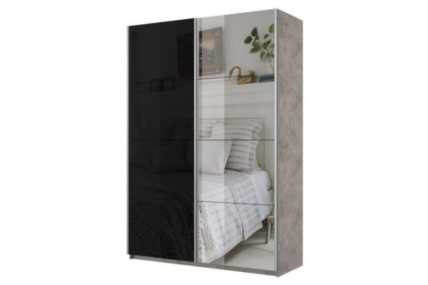 2-door wardrobe Cors 160x230 cm, light concrete, black facade, with one mirror