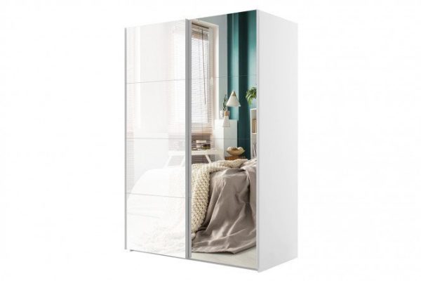 Sliding wardrobe 2-door Comet 180x220 cm white snow, white glass facades, mirror