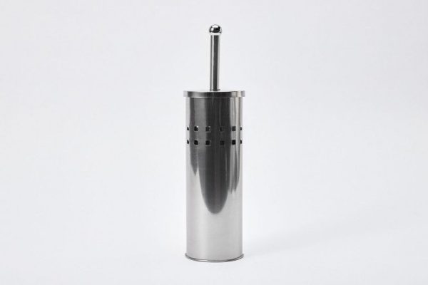 Toilet brush in stand with lid MITTE HV910(ST) 10x27x10 cm, Stainless steel