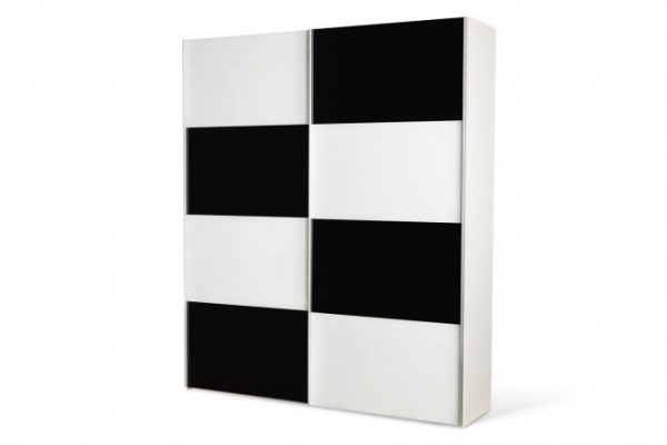 Sliding wardrobe 2-door Comet 200x220 cm white snow, facades white and black glass