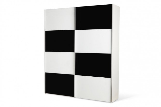 Sliding wardrobe 2-door Comet 200x220 cm white snow, facades white and black glass