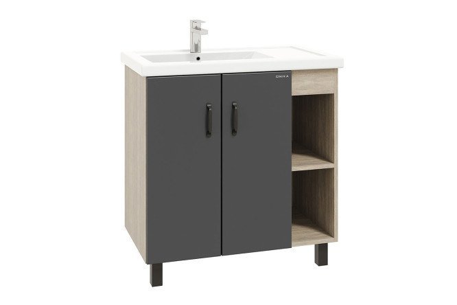 Floor stand ONIKA Timber 108046 right 77 cm, frame color Sonoma oak, facade matt gray