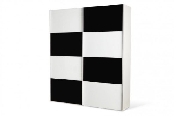 Sliding wardrobe 2-door Comet 160x220 cm white snow, facades white and black glass