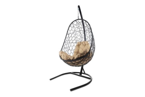Hanging cocoon chair Oval 83x186x70 cm, base and frame color black, finishing black