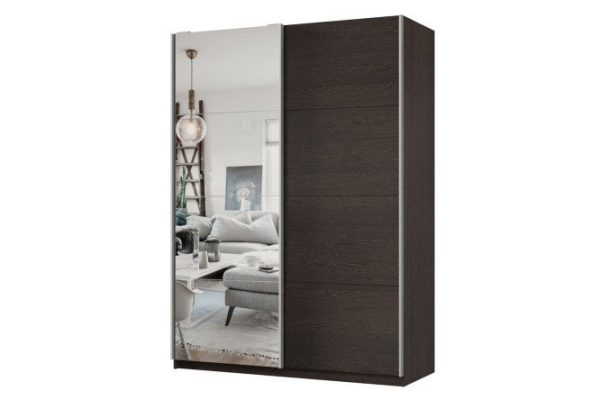Sliding wardrobe 2-door Praktik 160x240x60 cm, wenge, silver profile, with one mirror