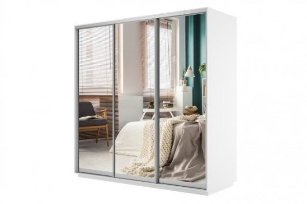 Sliding wardrobe 3-door Slide 210x240x60 cm, white snow, mirror facade