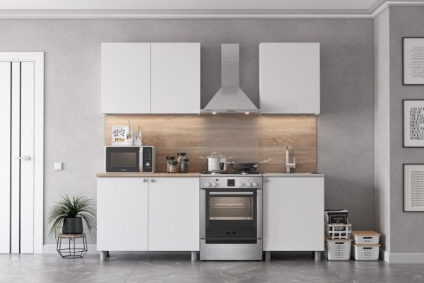 Kitchen set KG-6 series 2 00-00111971, 1.6 m, white textured/Sonoma oak 160x214.6x60 cm, frame color white textured, facade white textured