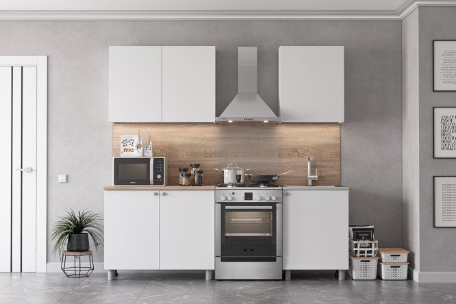 Kitchen set KG-6 series 2 00-00111971, 1.6 m, white textured/Sonoma oak 160x214.6x60 cm, frame color white textured, facade white textured