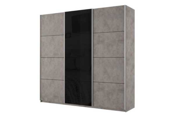 3-door wardrobe Cors 210x230 cm, light concrete, façade light concrete, black