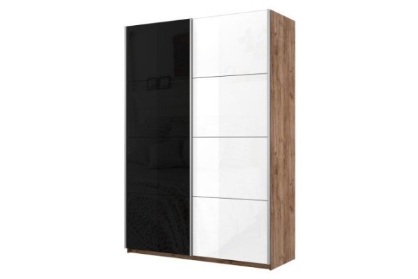 Sliding wardrobe 2-door Cors 120x230 cm, kraft tobacco oak, black facade, white gloss
