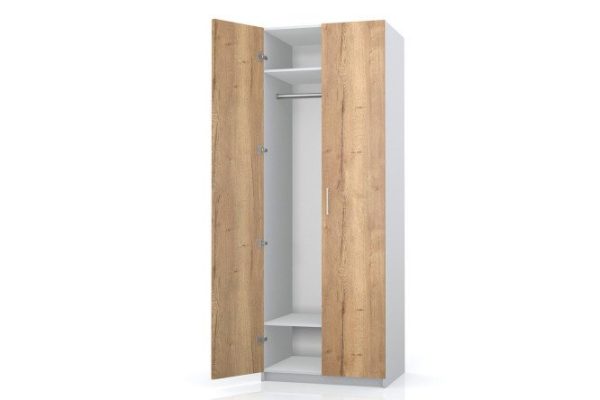 Wardrobe 2-door Oscar Amika 75x236x58 cm, white, Halifax oak