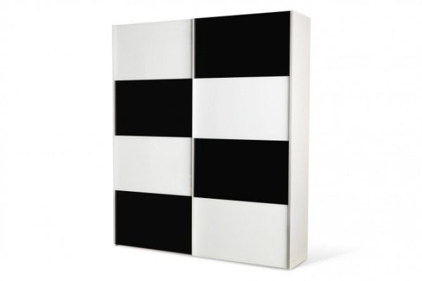 Sliding wardrobe 2-door Comet 180x220 cm white snow, facades white and black glass