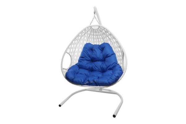 Hanging chair for two Luxury 119x186x120 cm, base and frame color white, finishing white