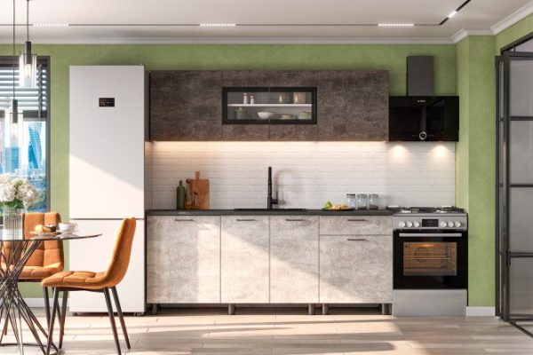 Kitchen set KG-9 2.0 00-00112357 200x202x60 cm, frame color white, facade dark cement, light cement