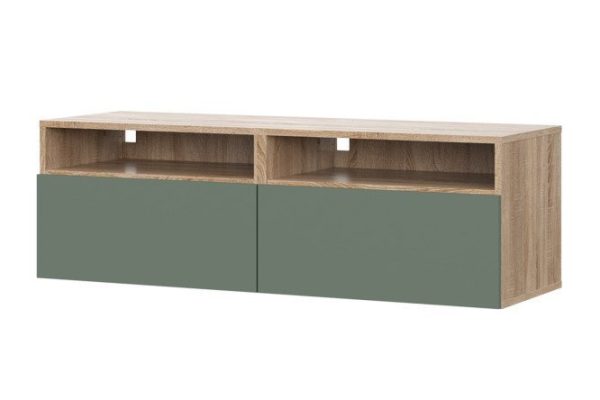 Cabinet Oscar Moon 120x40 with 2 drawers and 2 shelves, sonoma oak / soft olive
