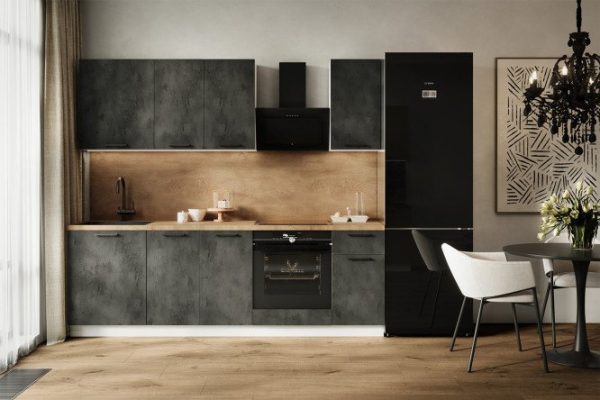 Kitchen set City 240x210x52.6 cm, frame color white, facade dark concrete