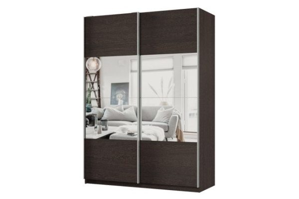 Sliding wardrobe 2-door Praktik 160x220x60 cm, wenge, silver profile, with mirror inserts